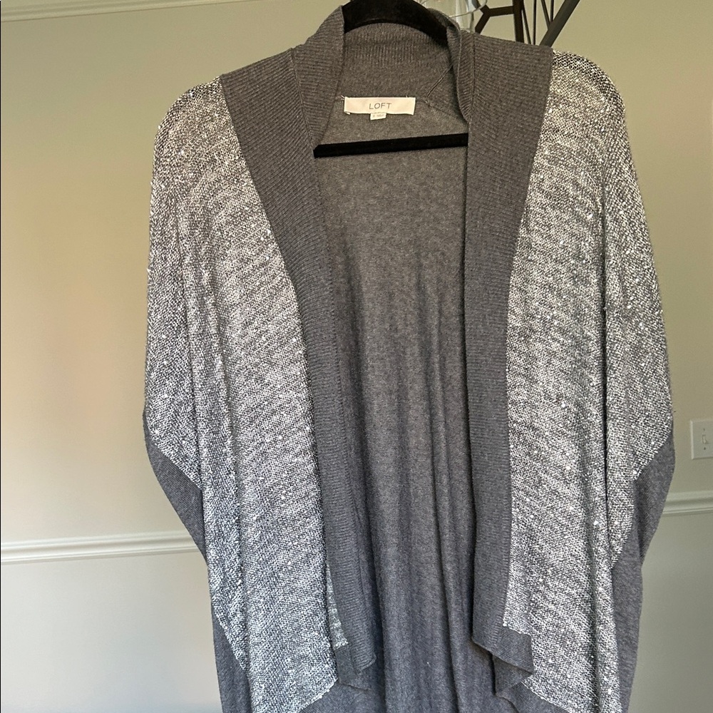 LOFT Gray Sparkly Open Drape Shawl Cardigan